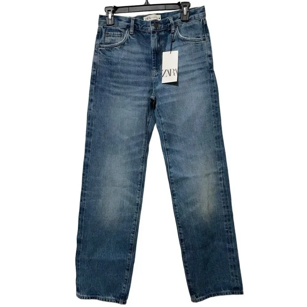 Zara Women Slim Jeans EU 34 US 2 Blue Folded Fit denim Low Rise 6688/011 NWT